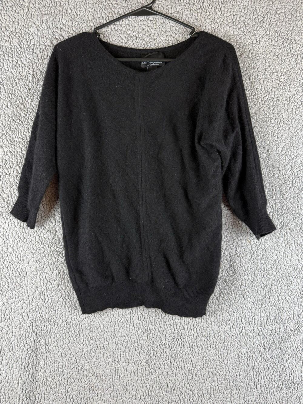 Cynthia Rowley 100% Cashmere Sweater Long Pullover Size M 3/4 Sleeve Black